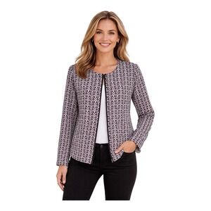 Marine Layer Jacket Womens M Black Geometric Tweed Collarless Full Zip Tribal